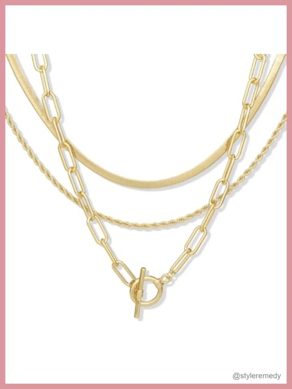 Layered Necklace Set with Herringbone, Rope & Toggle Chains
